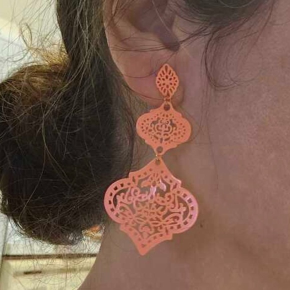 Bohemian, Geo 3d Orange Dangle Art Deco Fashion, Summer, Vacation Earrings - Picture 2 of 3